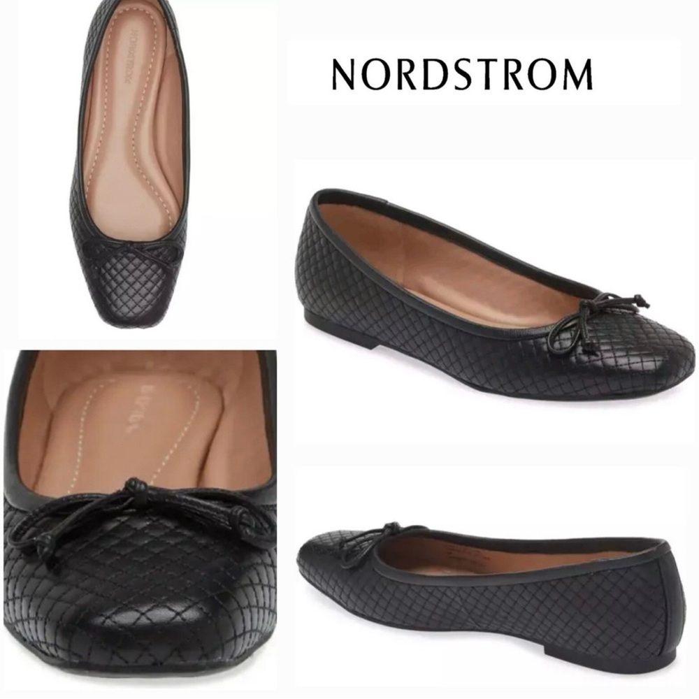 Nordstrom Ashton Black Quilted Leather Square Toe Flats Size 8 New